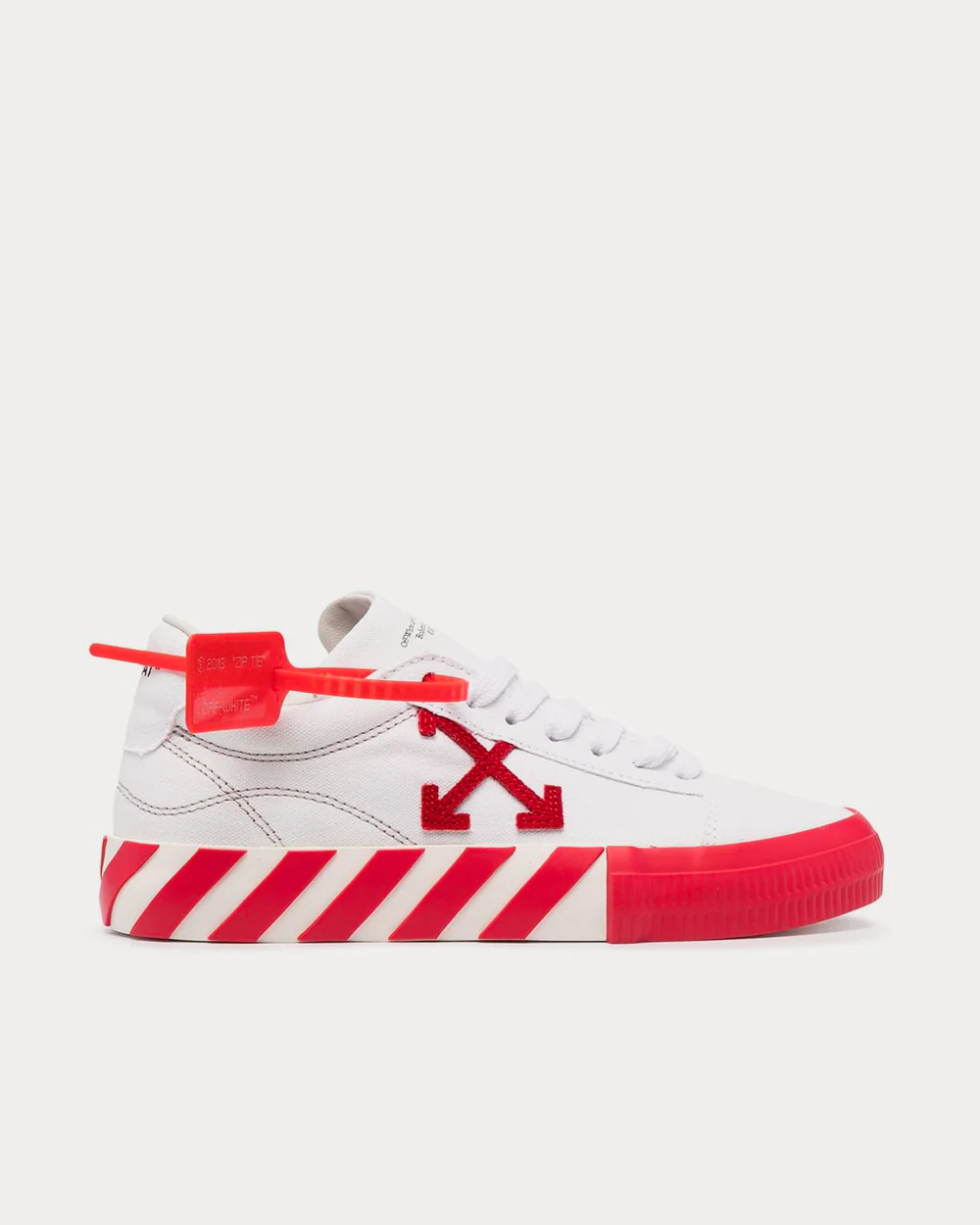 OFF WHITE Vulcanized White / Red Low Top Sneakers - pleasurestore