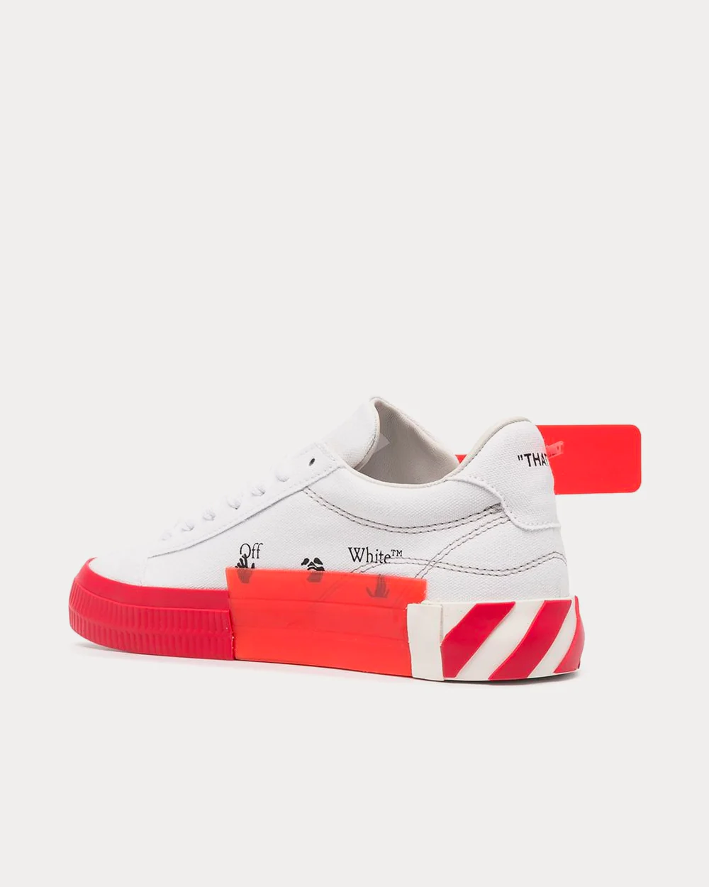 OFF WHITE Vulcanized White / Red Low Top Sneakers - pleasurestore